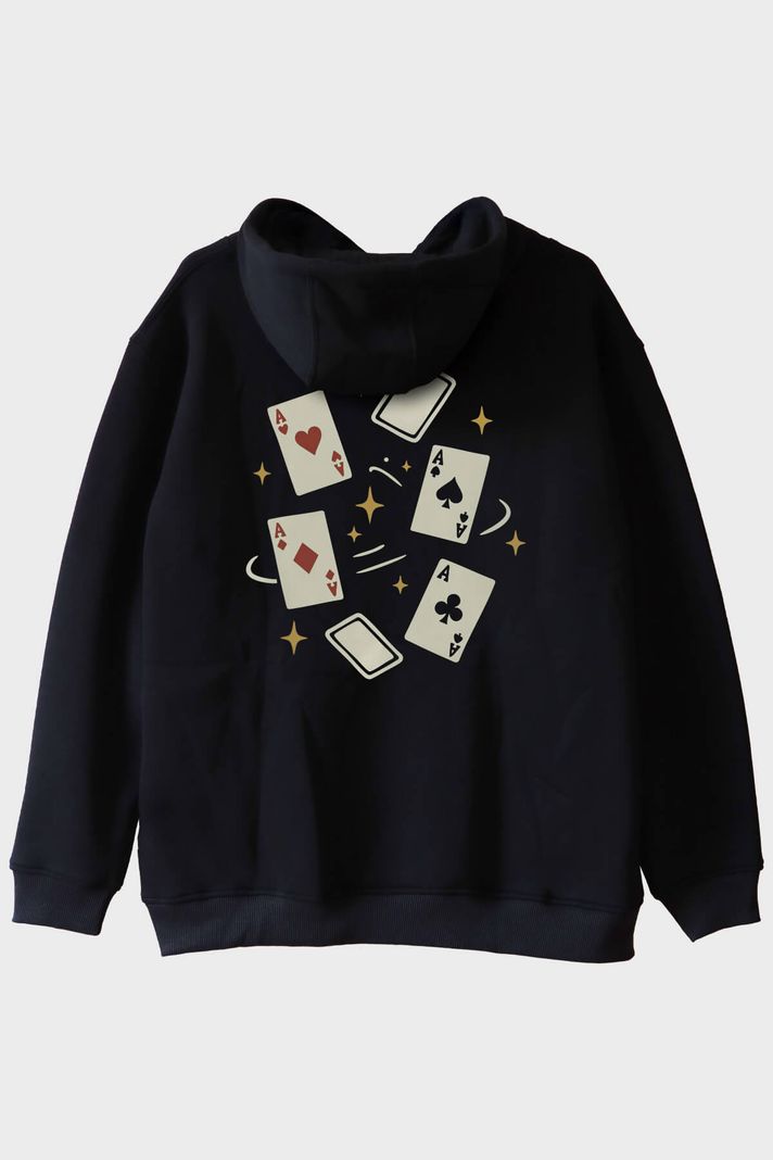 Dörtlü As Figürlü Siyah Hoodie - 2. görsel