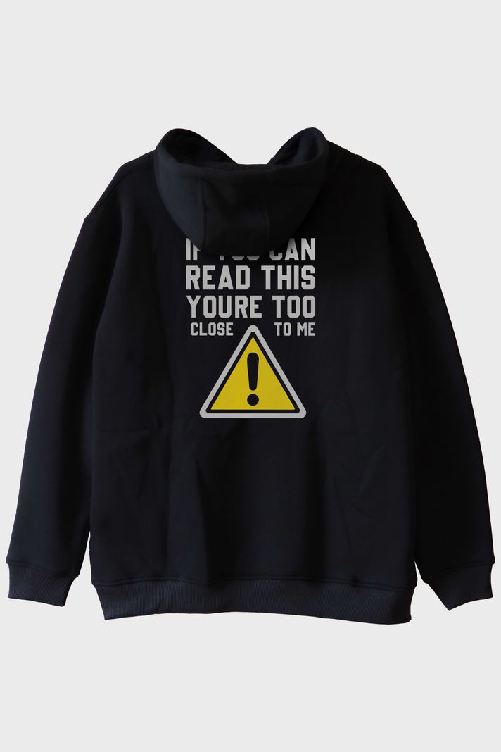 If You Can Read This Baskılı Tasarım Siyah Hoodie arka görsel