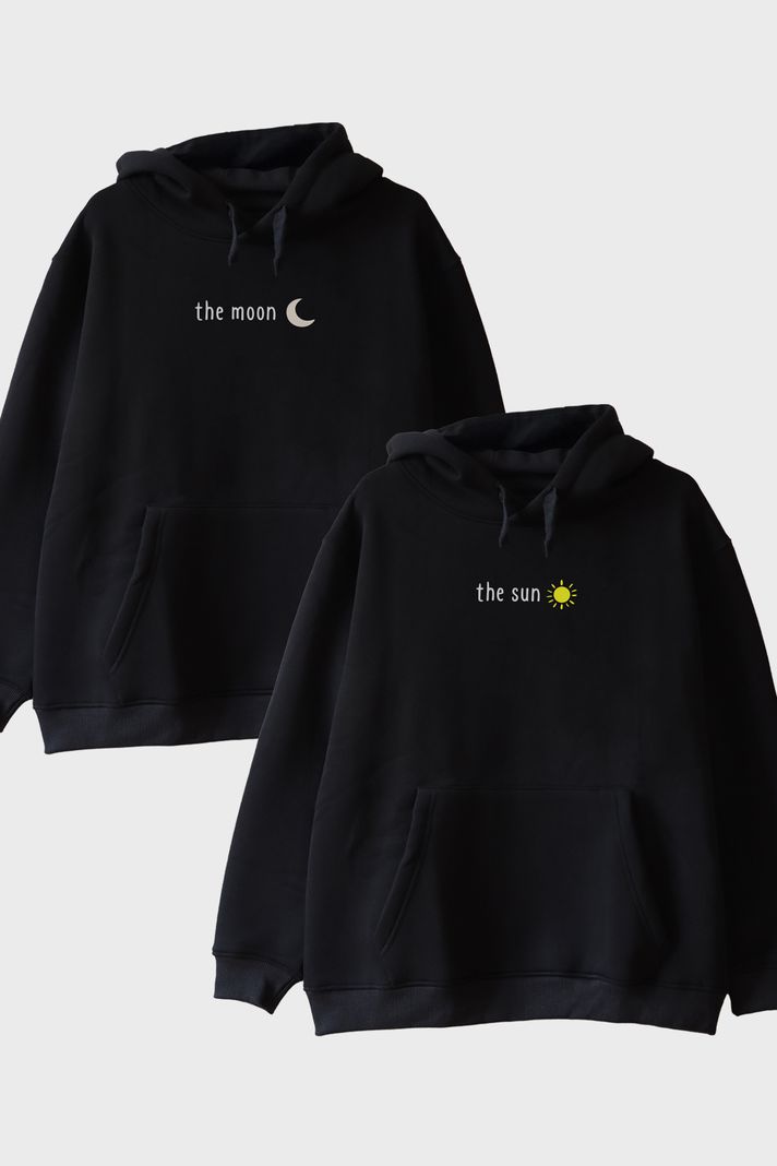 Ay ve Gunes Siyah Hoodie Seti ön görsel