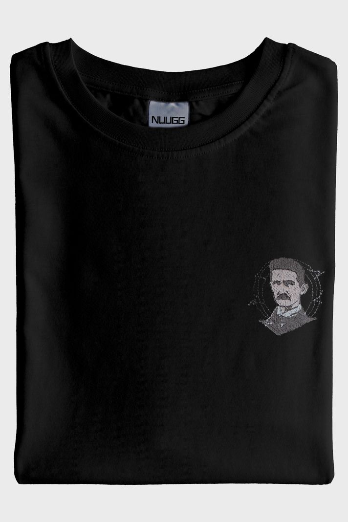 Nikola Tesla Desenli Nakışlı Siyah T-Shirt - 4. görsel