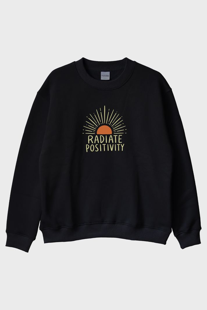 Radiate Positivity Siyah Bisiklet Yaka Sweatshirt ön görsel