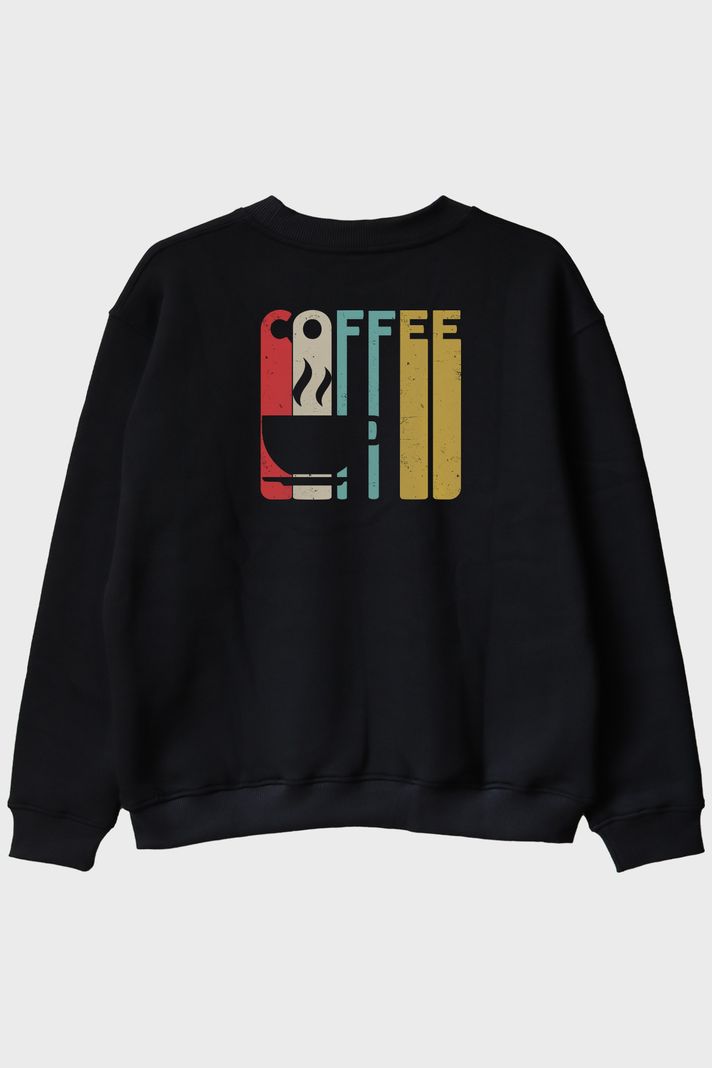 COFFEE Retro Vintage Tasarım Baskılı Siyah Bisiklet Yaka Sweatshirt arka görsel