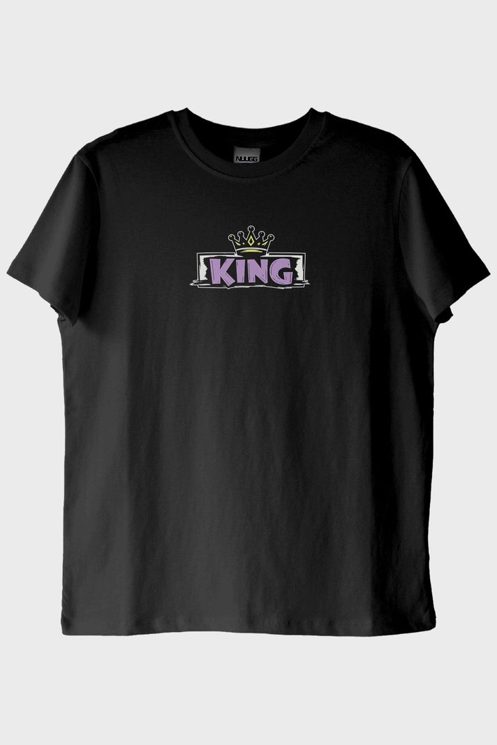 King Yazılı Siyah Tişört ön görsel
