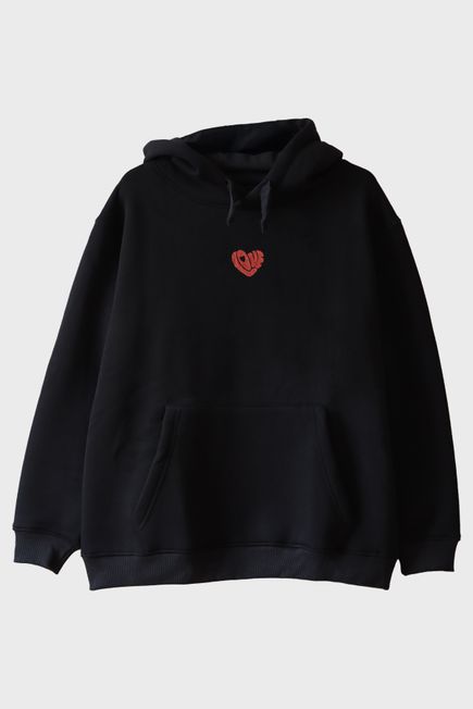 Love Kalbi Desenli Nakış Hoodie - Sevgililer Günü Tasarımı