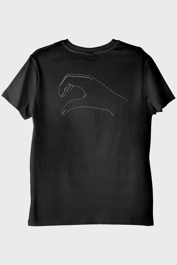 Kalp Eller Desenli Çift Kombini Siyah T-Shirt - 4. görsel