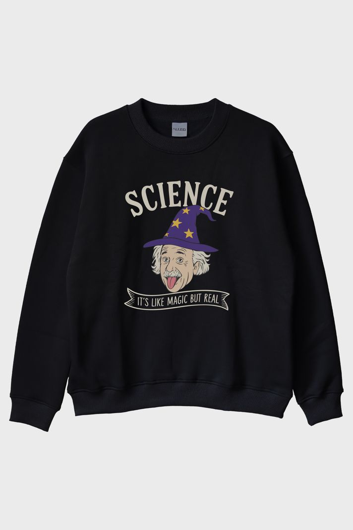Science Magic But Real Siyah Bisiklet Yaka Sweatshirt ön görsel