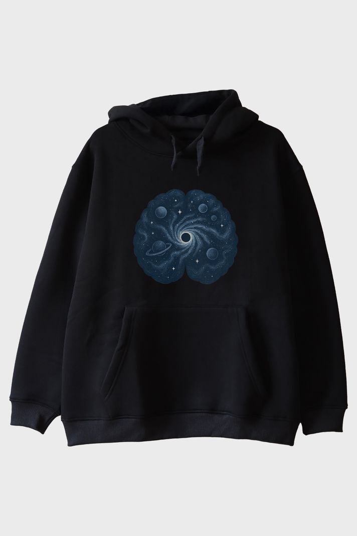 Galaktik Zihin Evreni Siyah Hoodie ön görsel