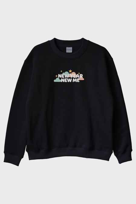 New Year New Me Siyah Bisiklet Yaka Sweatshirt