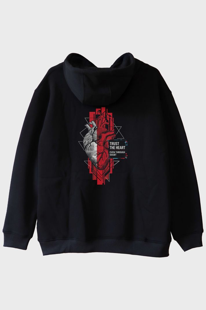 Trust The Heart Siyah Hoodie arka görsel