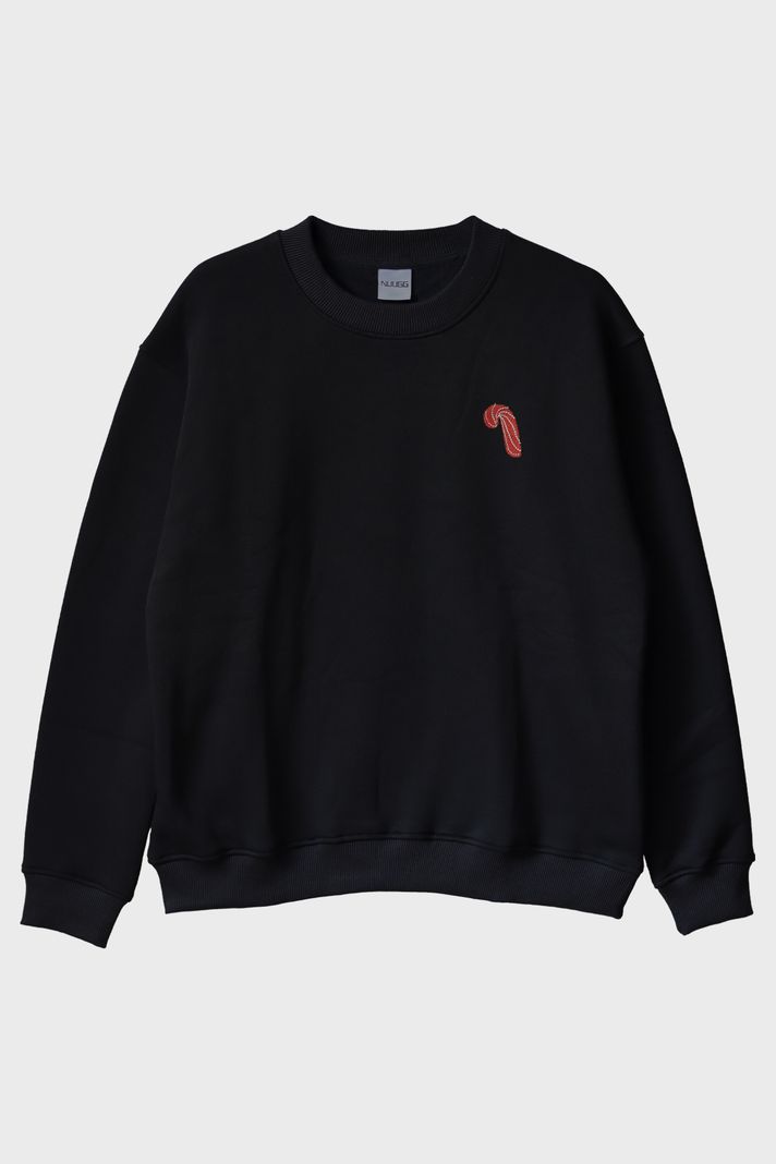 Candy Cane Siyah Bisiklet Yaka Sweatshirt ön görsel