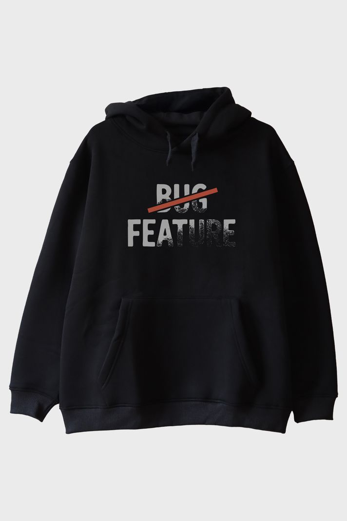 Bug Feature Siyah Hoodie ön görsel