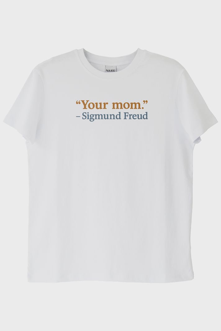 Your Mom Mizahi Baskılı Beyaz Tişört ön görsel