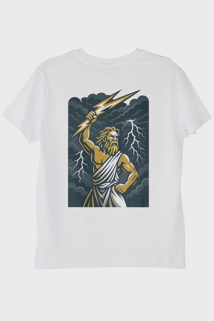 Zeus Yıldırım Gücü Beyaz Tişört ön görsel