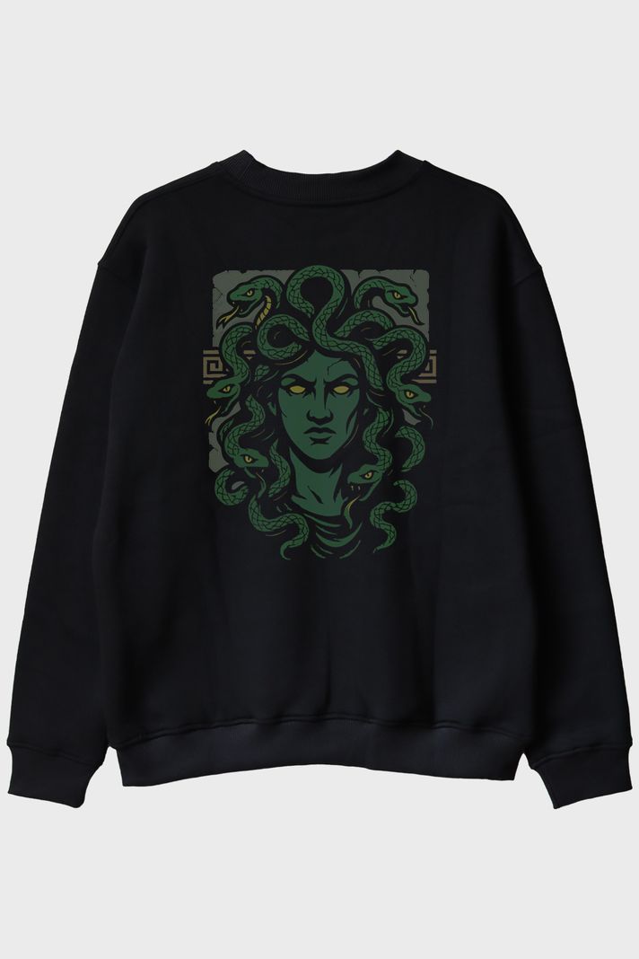 Efsanevi Medusa Siyah Bisiklet Yaka Sweatshirt ön görsel