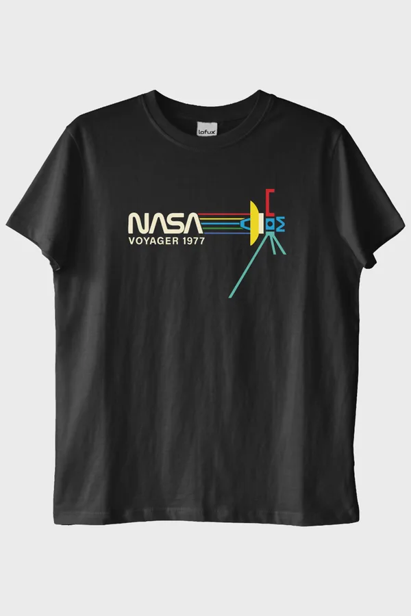 Retro NASA Voyager 1977 Vintage Uzay Siyah Tişörtü