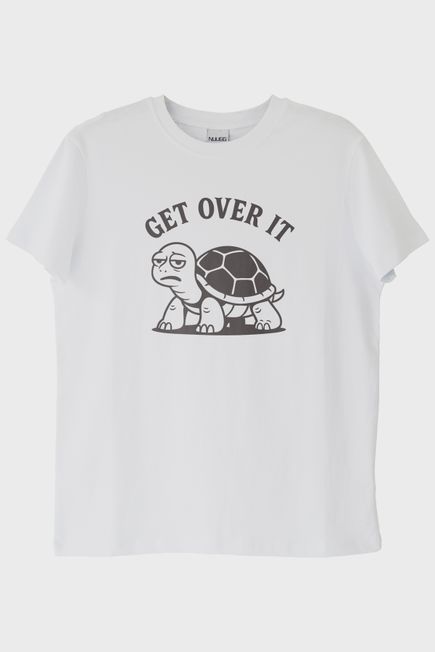 GET OVER IT Kaplumbağa Baskılı Beyaz Tişört