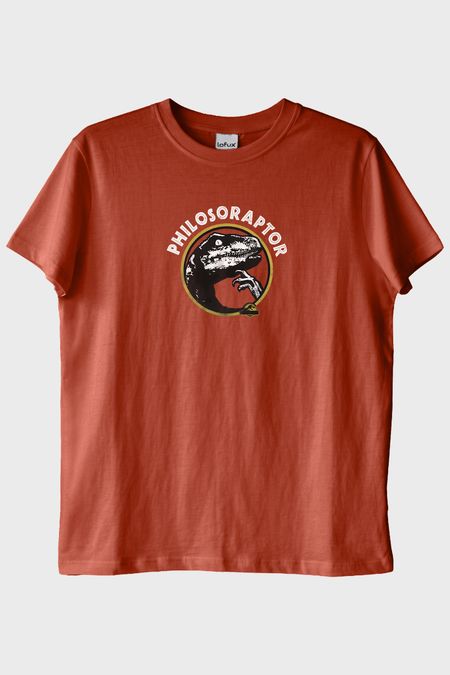 Philosoraptor Baskılı Retro Dinozor Tasarımlı Kiremit Tişört