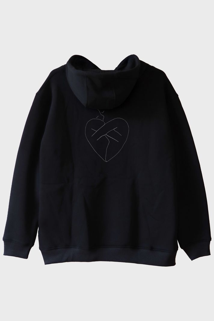 Gövde Kalp Desenli Nakış Hoodie - Sevgililer Günü Hediyesi arka görsel