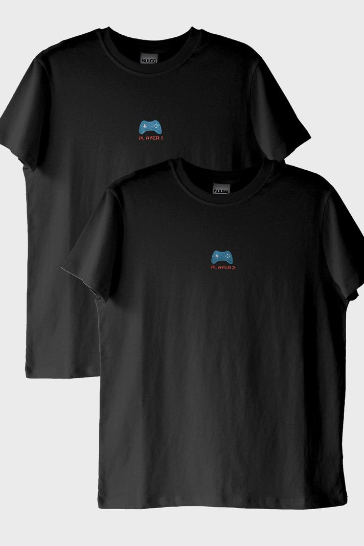 Player 1 ve Player 2 Çift Kombin Siyah T-Shirt - Sevgililer Günü Hediyesi - Gamer, oyuncu hediyesi ön görsel