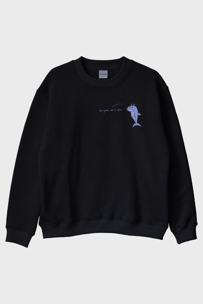Sakin Bir Adam Yunus Siyah Bisiklet Yaka Sweatshirt ön görsel