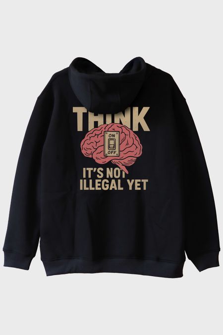 Düşünce Özgürlüğü Mizahi Mesajlı Siyah Hoodie