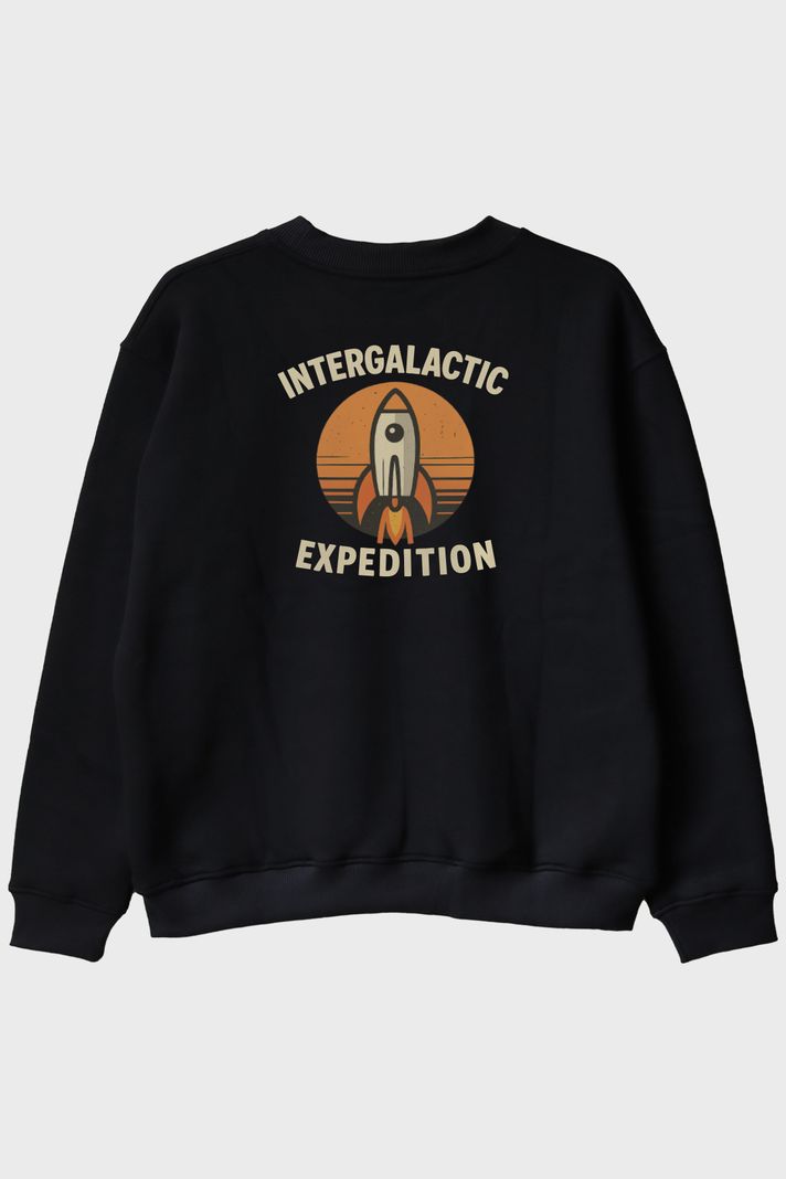 Intergalactic Expedition Siyah Bisiklet Yaka Sweatshirt - 2. görsel