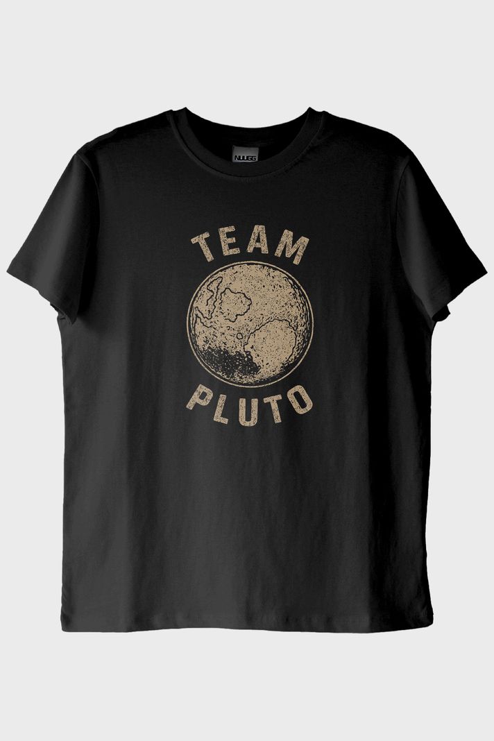 Team Pluto Baskılı Uzay Temalı Siyah Tişört ön görsel