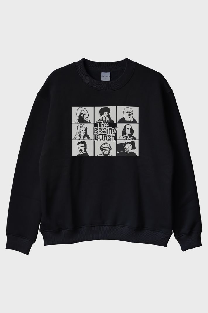 The Brainy Bunch Bilim İnsanları Baskılı Siyah Bisiklet Yaka Sweatshirt ön görsel