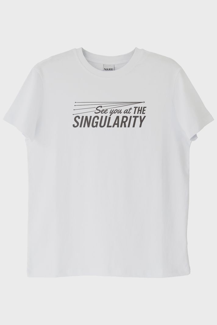 See You at The Singularity Baskılı Minimalist Beyaz Tişört ön görsel