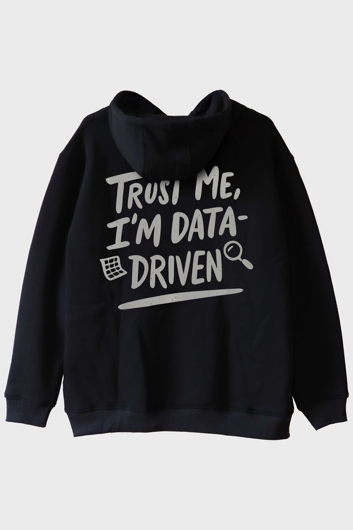 Data Analizi Sevenlere Özel Minimalist 'I'm Data-Driven' Siyah Hoodie arka görsel