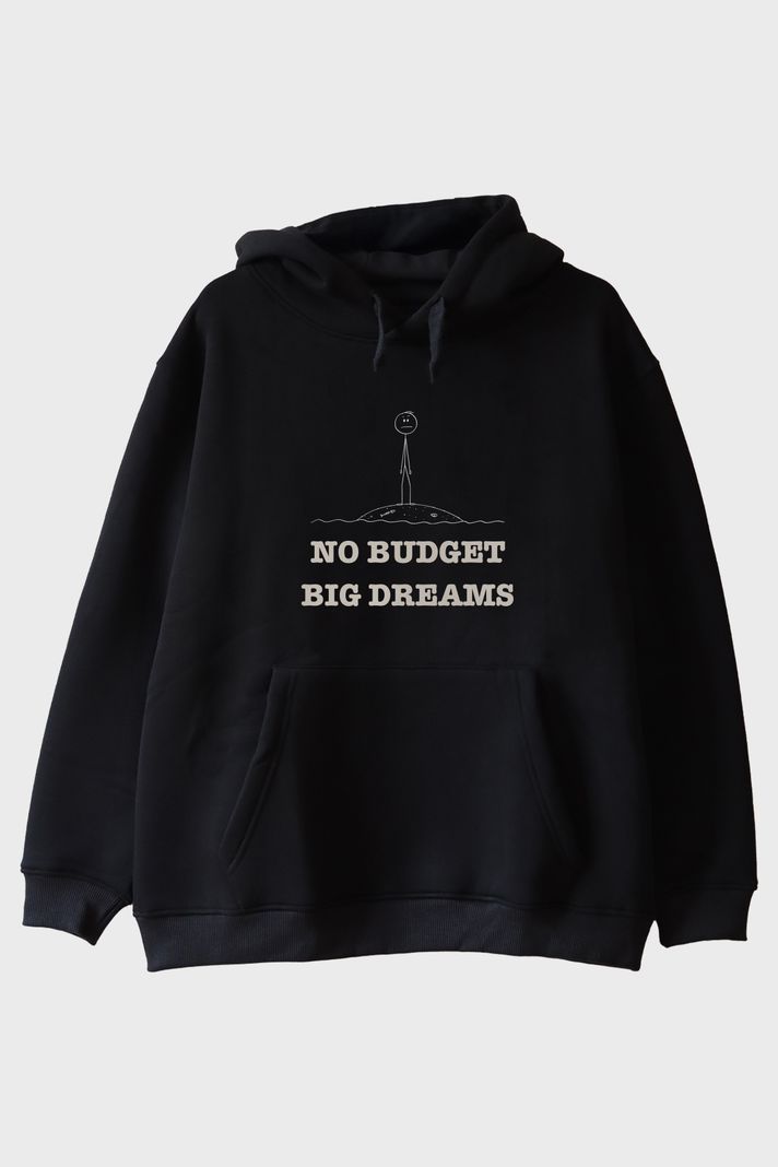 No Budget Big Dreams Siyah Hoodie ön görsel