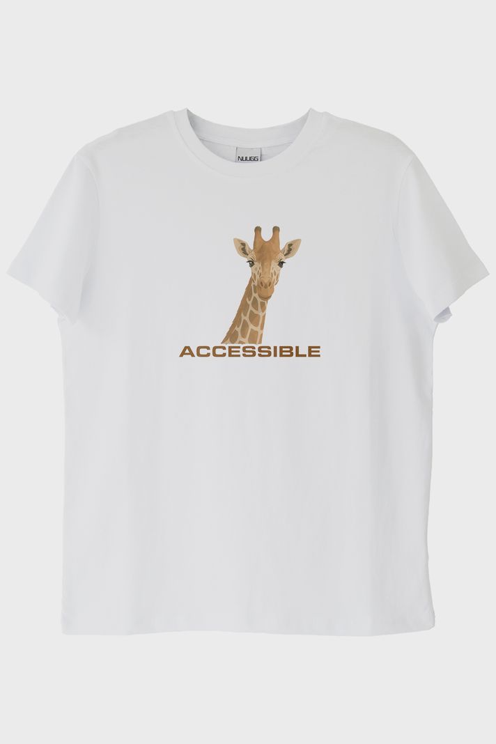 Accessible Zürafa İllüstrasyonlu Baskılı Beyaz Tişört ön görsel