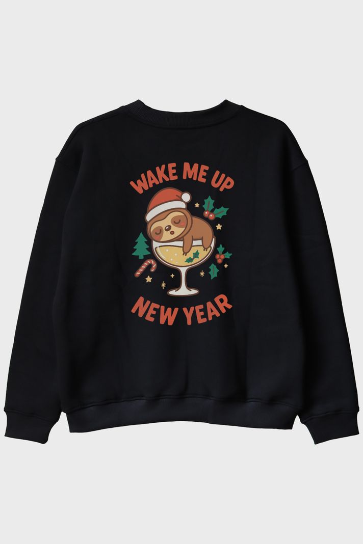 Uyandır Beni Yılbaşı Siyah Bisiklet Yaka Sweatshirt arka görsel