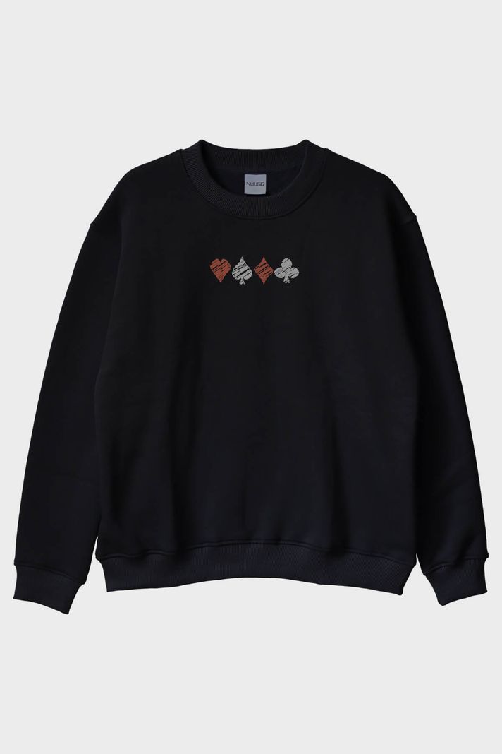 Kart Sembolleri Siyah Bisiklet Yaka Sweatshirt ön görsel