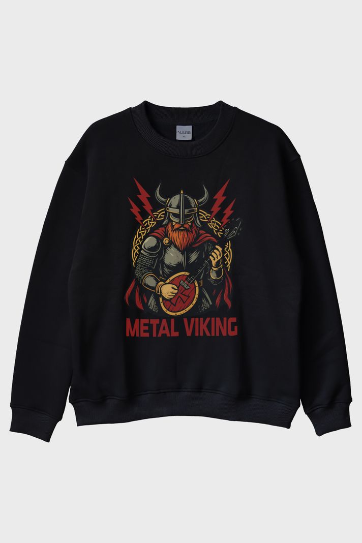Metal Viking Siyah Bisiklet Yaka Sweatshirt ön görsel