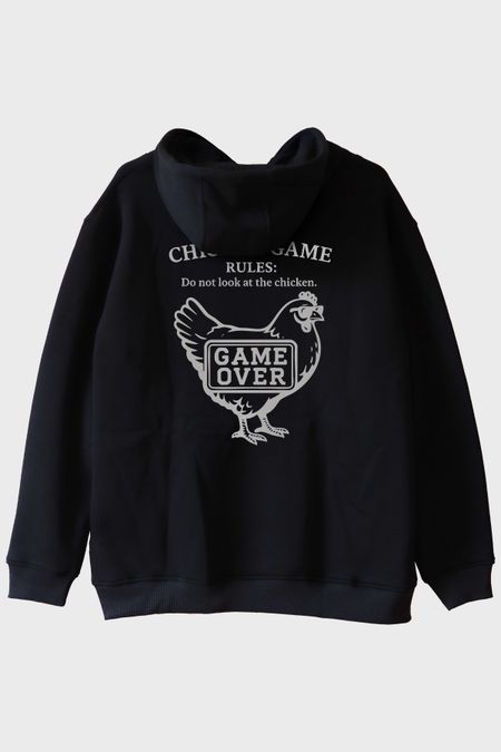 Chicken GAME Tavuk Tasarımlı Baskılı Siyah Hoodie