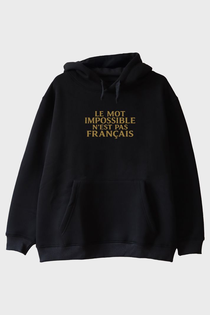 Napoleon Alıntısı Siyah Hoodie ön görsel