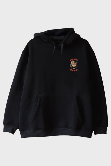 Uyandır Beni Yılbaşı Siyah Hoodie