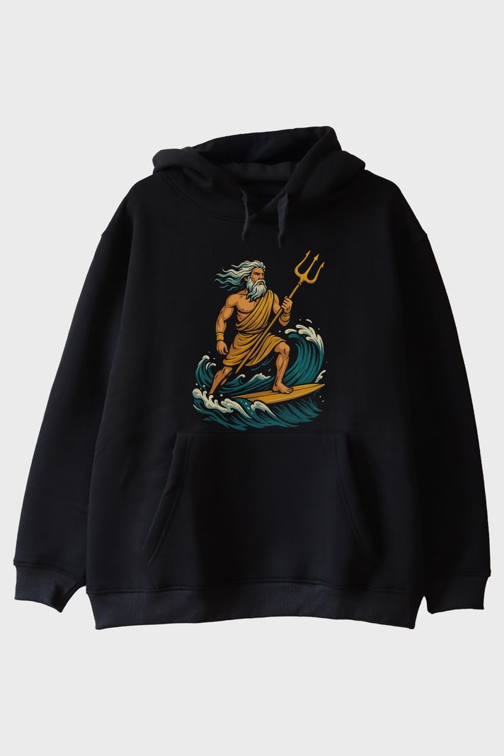 Deniz Tanrısı Poseidon Siyah Hoodie ön görsel