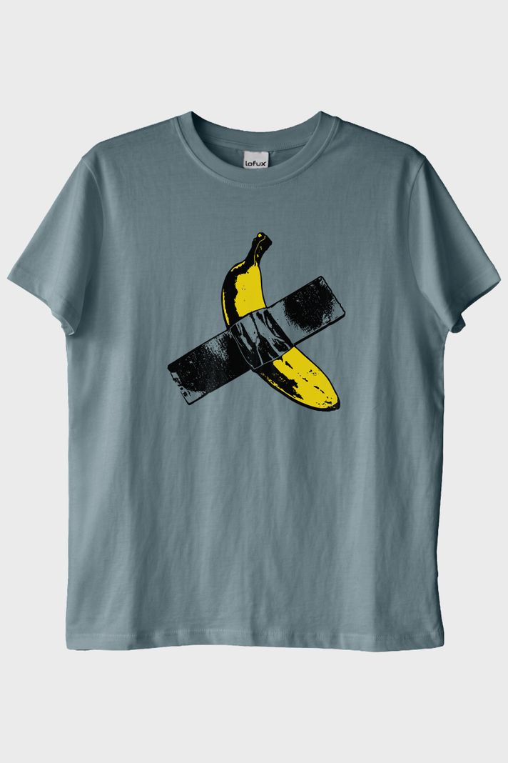 Taped Banana Baskılı Eğlenceli Muz Tasarımlı Mavi Tişört ön görsel