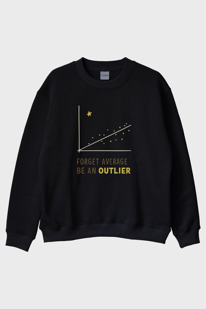 Unutulmaz Olun: Be an Outlier Mesajlı Minimalist Siyah Bisiklet Yaka Sweatshirt ön görsel