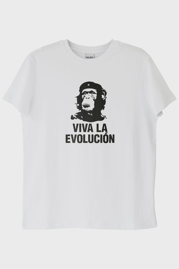 Viva La Evolución Tasarım Baskılı Beyaz Tişört ön görsel