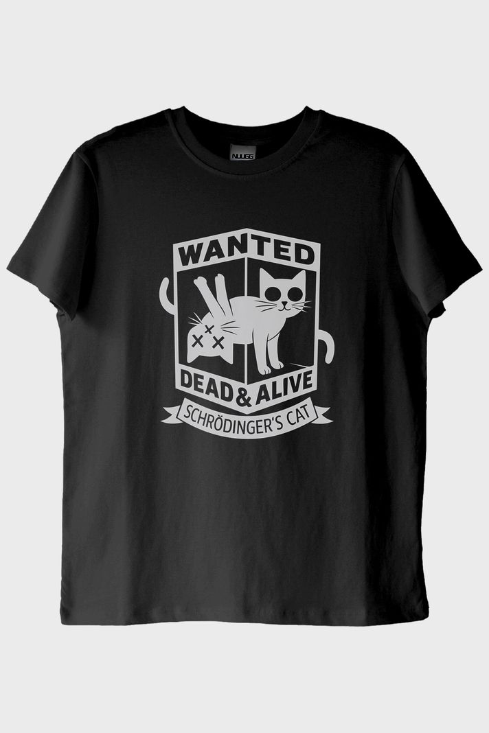 Wanted: Dead & Alive Schrödinger's Cat Tasarım Siyah Tişört ön görsel