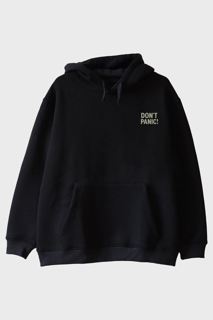 Panik Yok Mesaj Siyah Hoodie ön görsel
