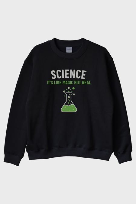 Bilim Sihir Siyah Bisiklet Yaka Sweatshirt