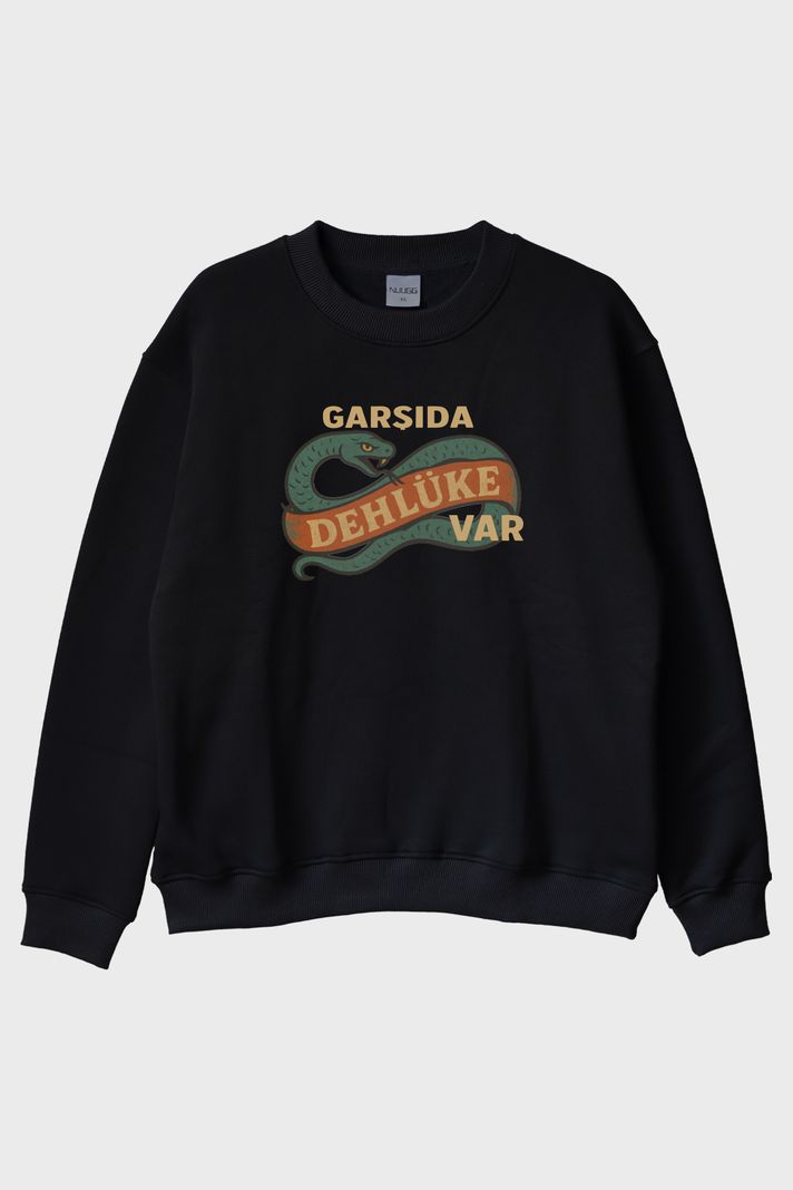 Garşida Dehlüke Siyah Bisiklet Yaka Sweatshirt ön görsel