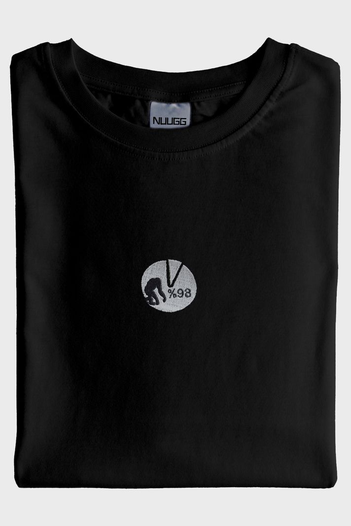 %98 DNA Maymun Genomu Desenli Nakış Siyah T-Shirt - 4. görsel