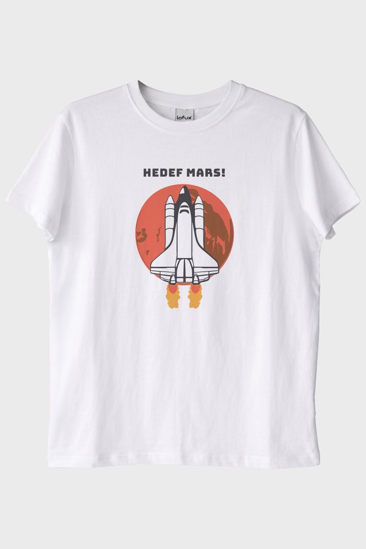HEDEF MARS! Baskılı Uzay Temalı Beyaz Tişört ön görsel
