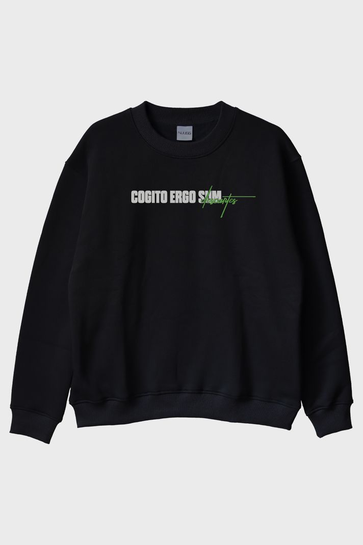 Cogito Ergo Sum Descartes Siyah Bisiklet Yaka Sweatshirt ön görsel