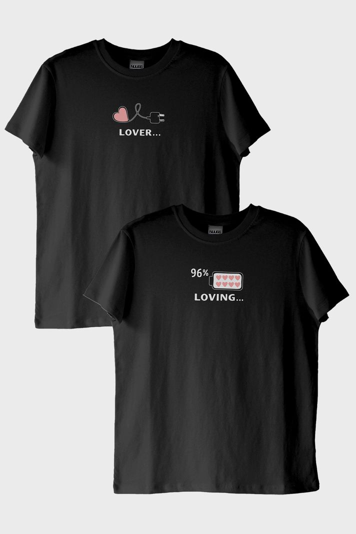 Lover Loving Çift Siyah Tişört Seti ön görsel